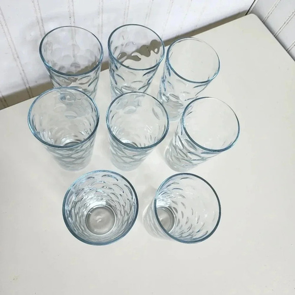 Set of 8 Anchor Hocking Impressed Dot Thumbprint Highball Tumblers Glasses - Picture 3 of 10